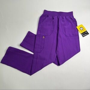 NEW WonderWink Purple Four-Stretch Elastic Waist No Iron Sport Cargo Scrub Pants